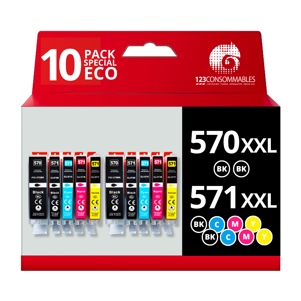 Pack 10 cartouches compatibles CANON PGI-570XL/CLI-571XL