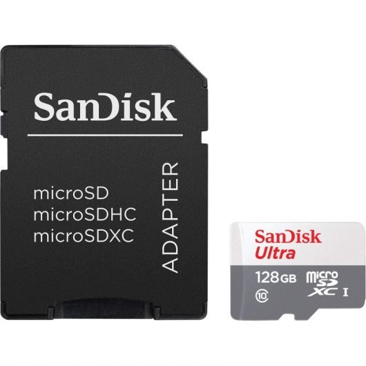 Carte Sandisk Ultra Micro SDXC 128Go UHS-I U1 Classe 10 100Mo/s + Adaptateur SD