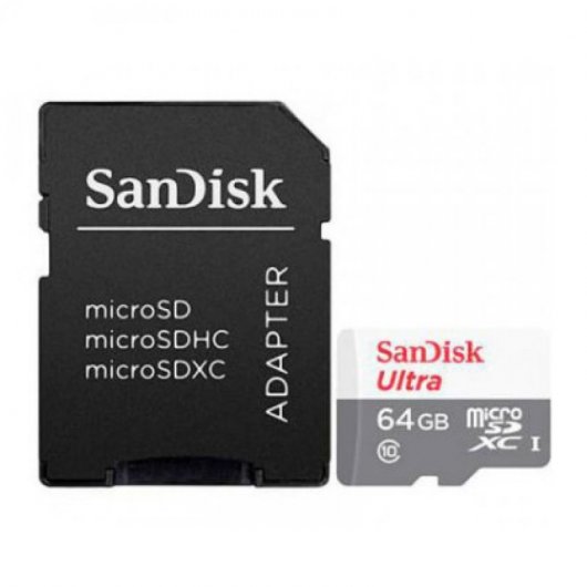 Carte Sandisk Ultra Micro SDXC 64Go UHS-I U1 Classe 10 100Mo/s + Adaptateur SD