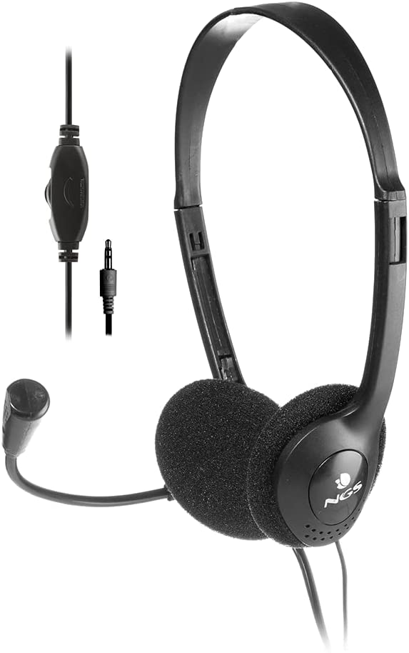 Casque NGS MS103 Pro avec microphone - Microphone flexible - Bandeau réglable - Contrôle de câble - Câble de 1,80 m - Couleur noire