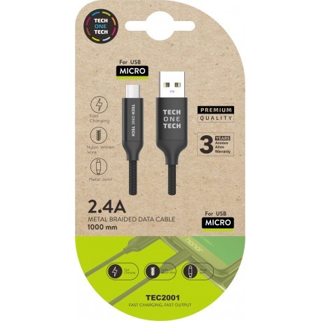 Câble TechOneTech USB-A Mâle vers Micro-USB Mâle 1m - Revêtement Nylon Tressé