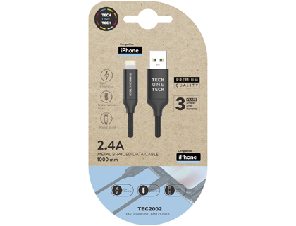 Câble TechOneTech USB-A Male vers Lightning Male 1m - Revêtement Nylon Tressé