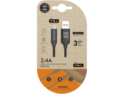 Câble TechOneTech USB-A Mâle vers USB-C Mâle 1m - Revêtement Nylon Tressé