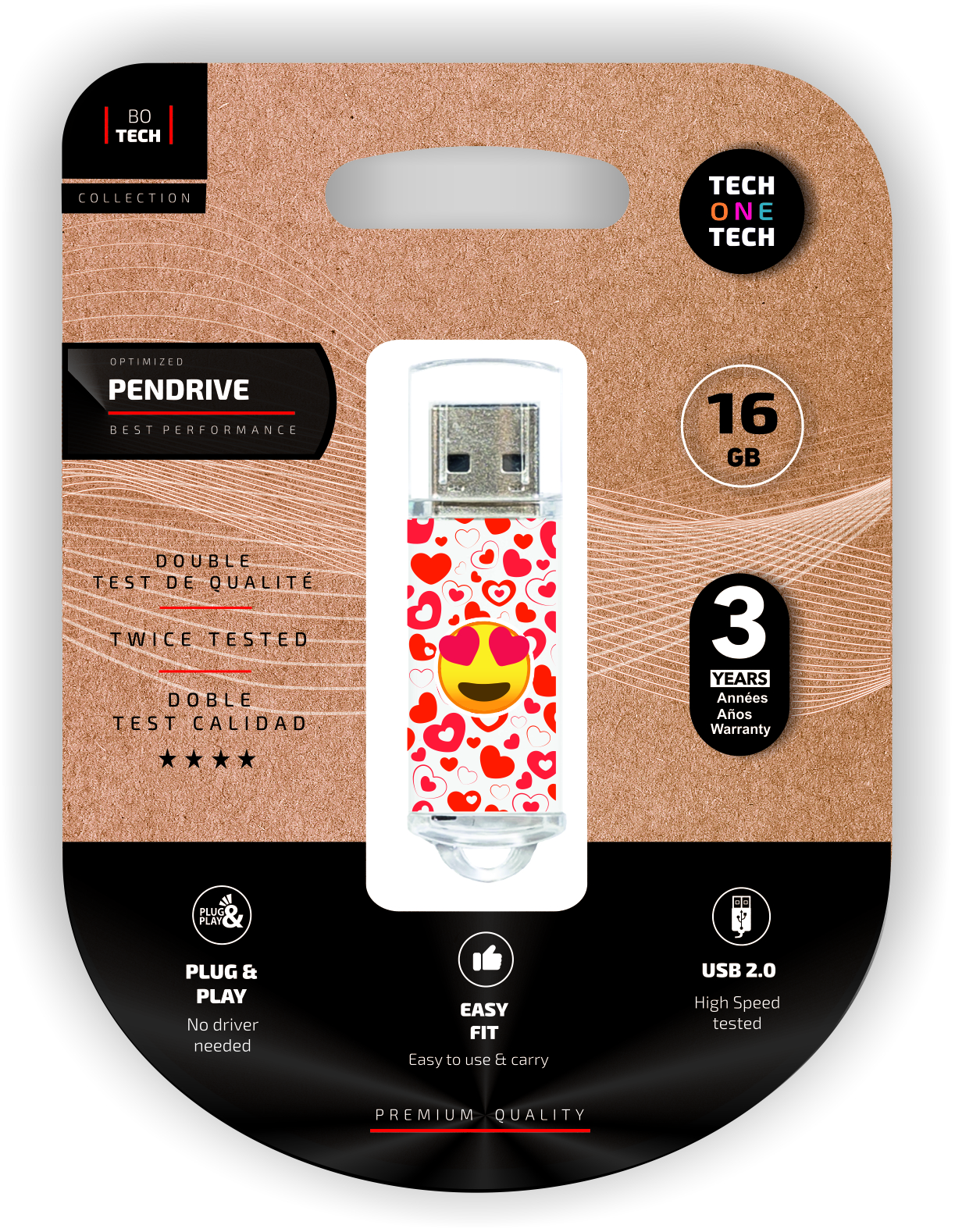 Clé USB TechOneTech Heart Eyes USB 2.0 16 Go