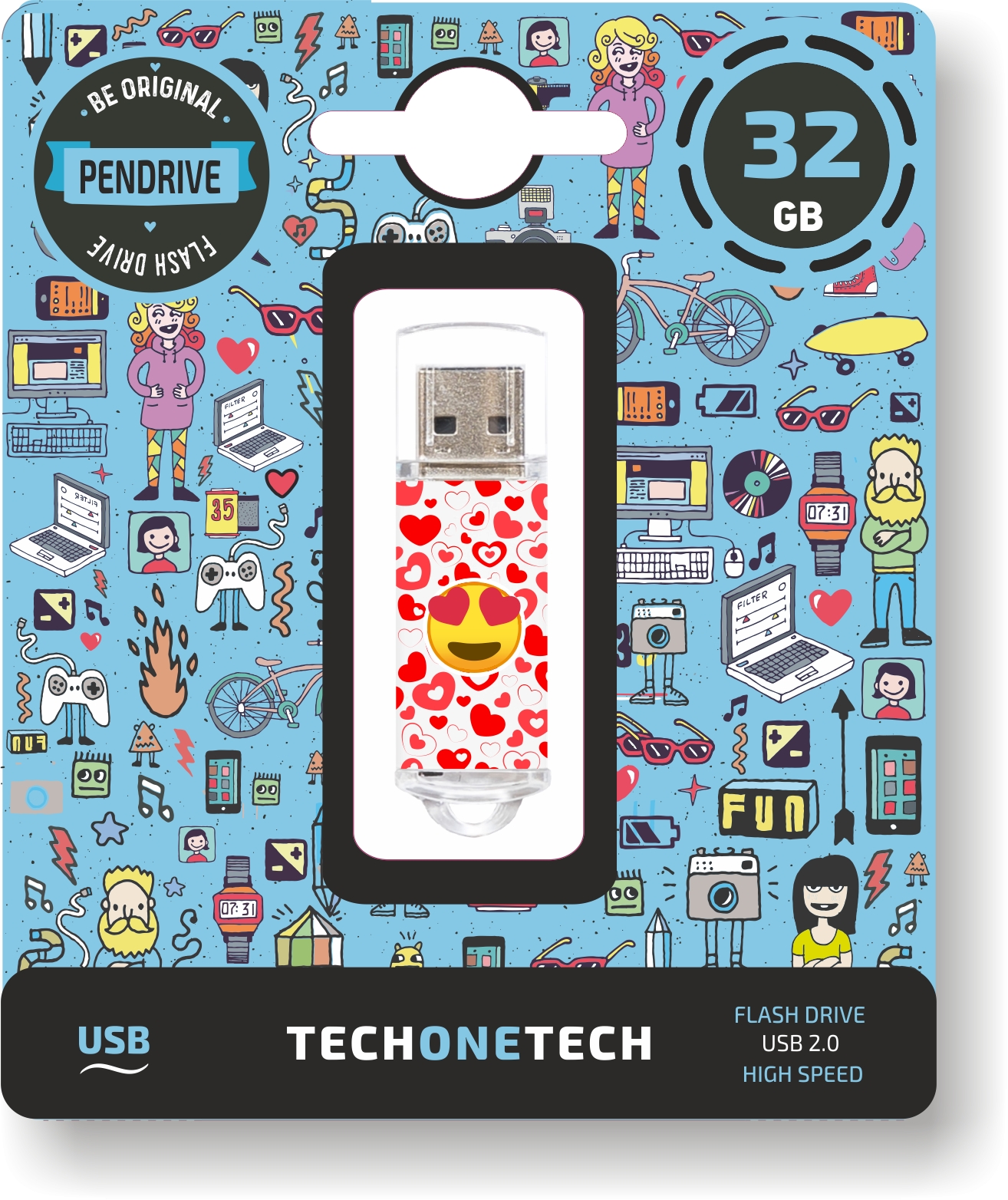 Clé USB TechOneTech Heart Eyes USB 2.0 32 Go