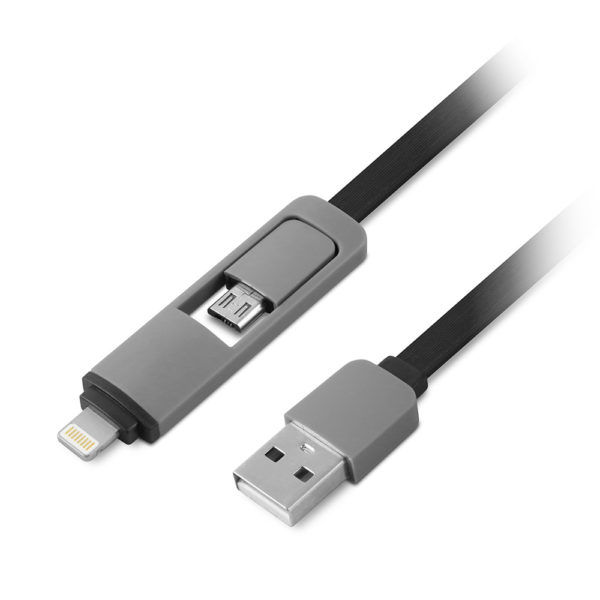 1Life Câble plat USB/MicroUSB vers Lightning 2 en 1 - Longueur 1 m