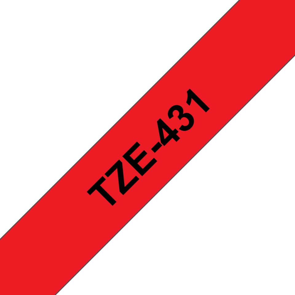 Pack de 5 Rubans adhésifs compatible avec Brother TZe431- Texte noir sur fond rouge - Largeur 12 mm x 8 mètres