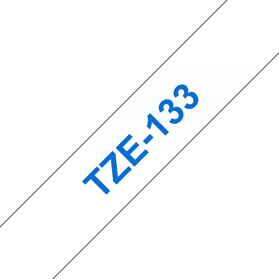 Pack de 5 Rubans adhésifs compatible avec Brother TZe133 - Texte bleu sur fond transparent - Largeur 12 mm x 8 mètres