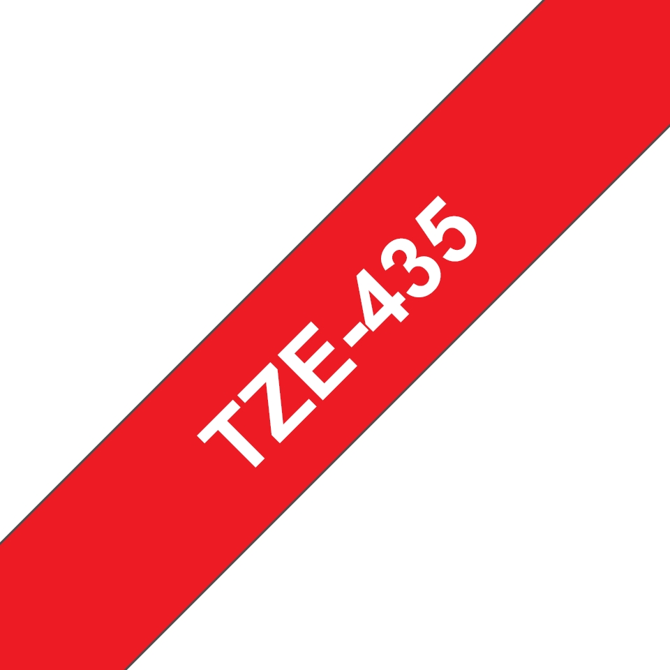 Pack de 5 Rubans adhésifs compatible avec Brother TZe435- Texte blanc sur fond rouge - Largeur 12 mm x 8 mètres
