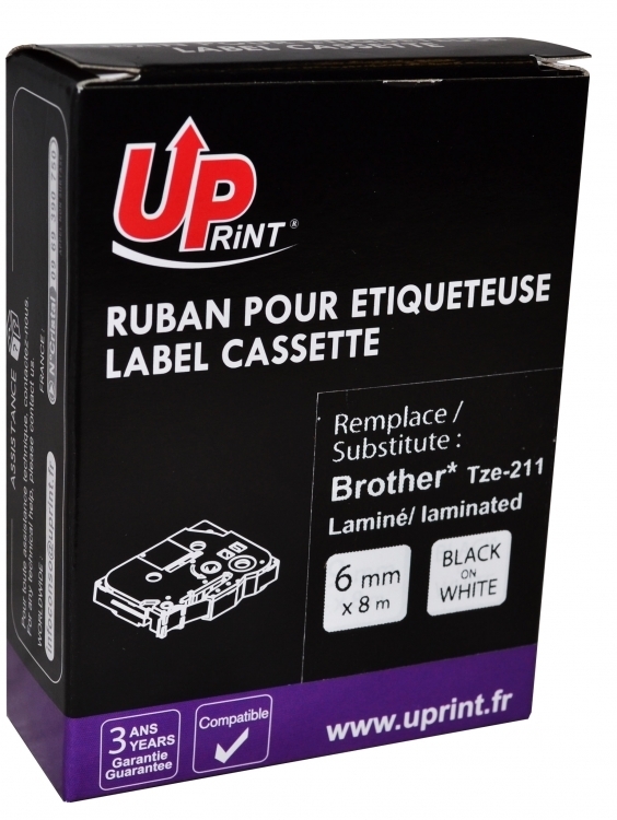 Ruban laminé UPrint noir/blanc 6 mm TZE-211