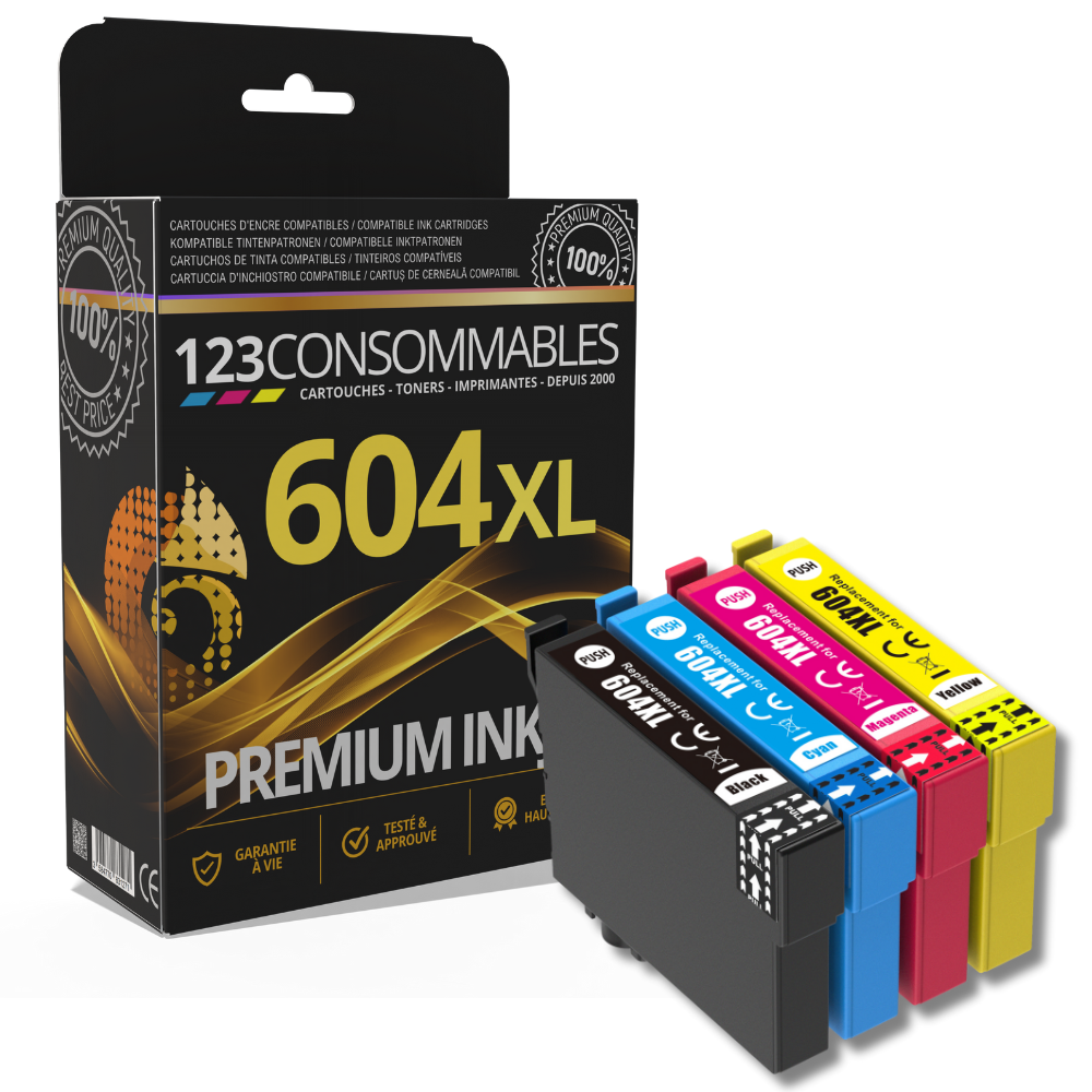 Pack 123CONSOMMABLES compatible avec EPSON 604 XL, 4 cartouches couleur ...
