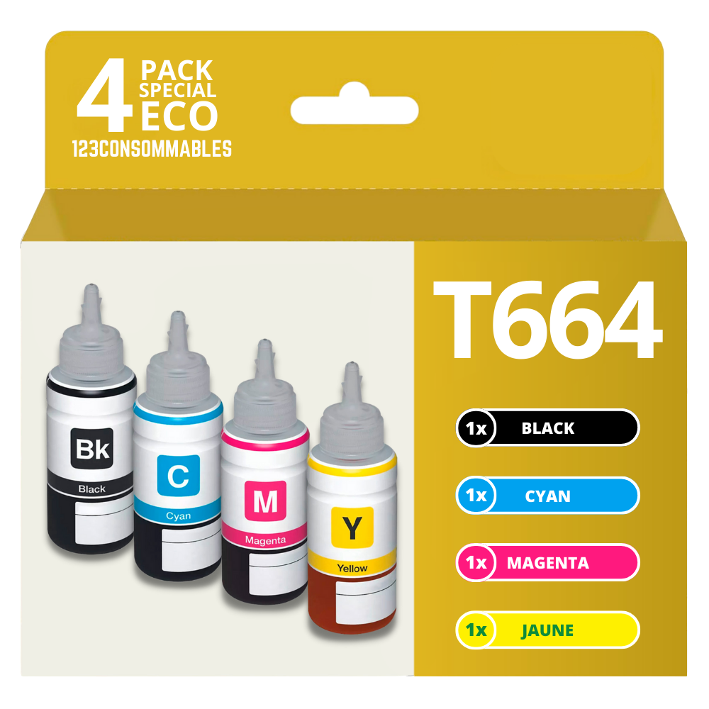 Pack compatible avec EPSON 664, 4 bouteilles d'encre