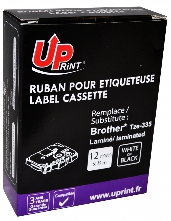 Ruban laminé UPrint blanc/noir 12 mm TZE-335