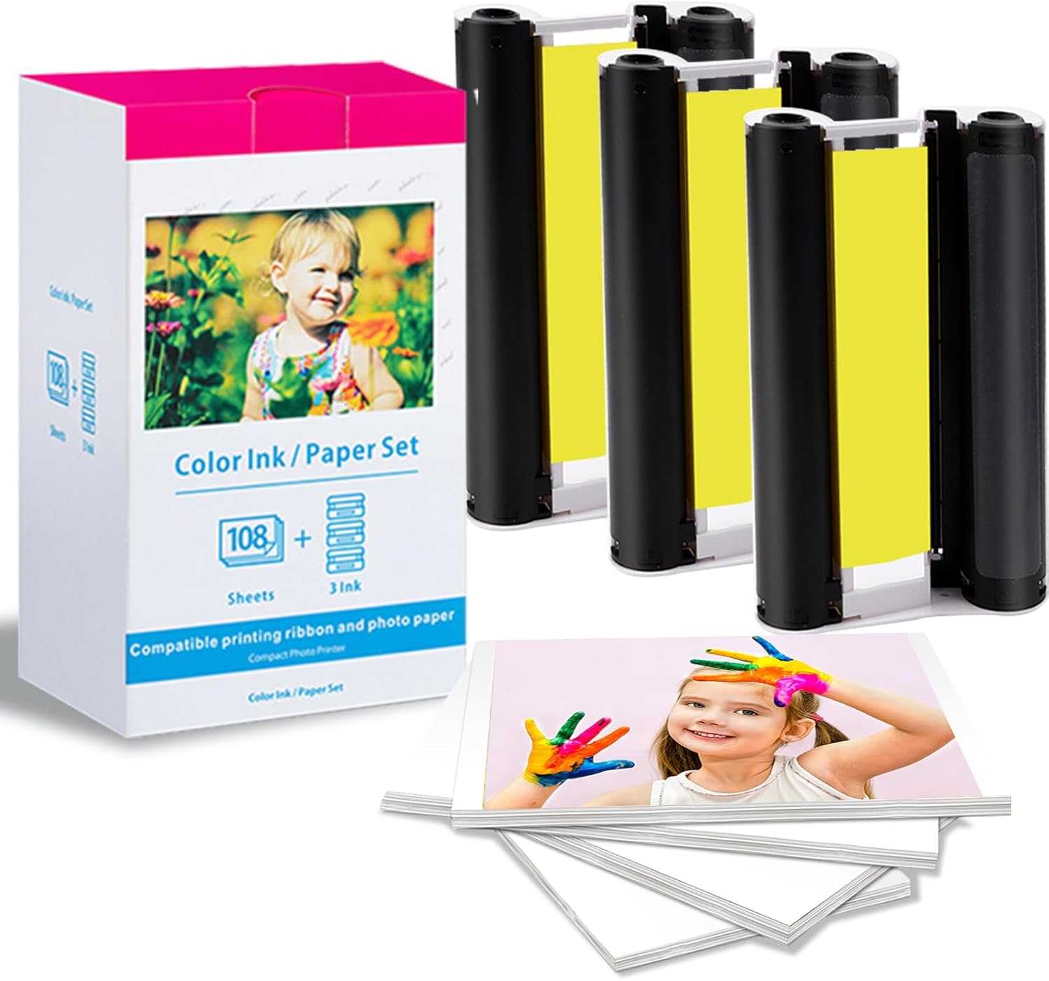 Pack d'encre générique et 108 feuilles de papier photo, 100 x 148 mm - Remplace 3115B001 - KP-108IN