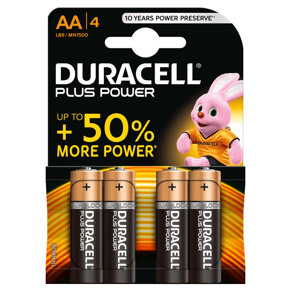 Piles alcalines de puissance Duracell MN1500B4 AA LR6 1.5V Plus (4 unités)