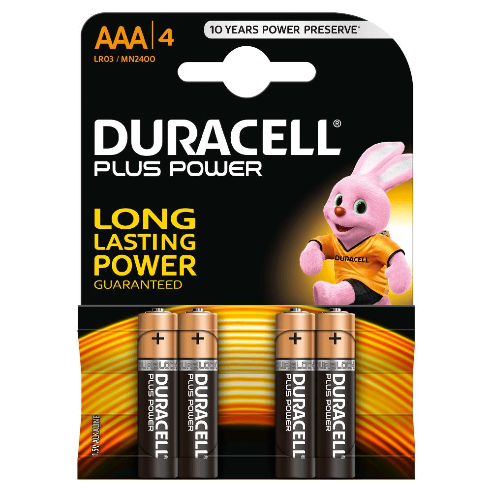 Piles alcalines Duracell MN2400B4 AAA LR03 1.5V Plus Power (4 unités)