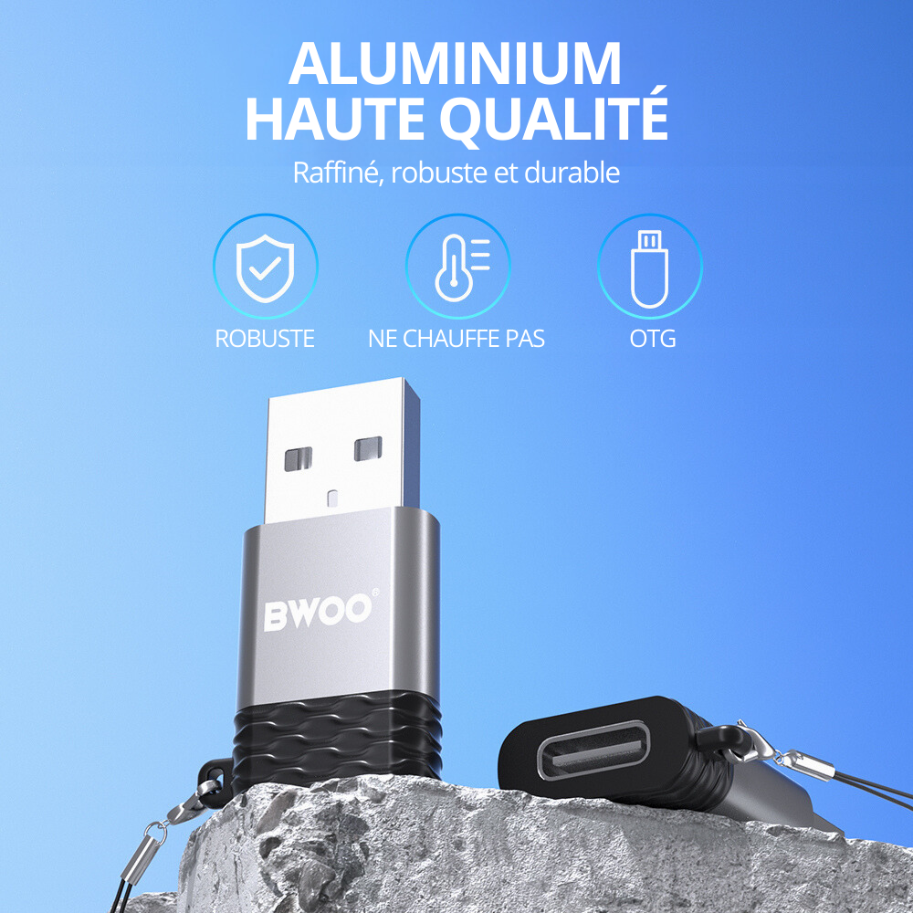 BWOO Pack 2 Adaptateurs BZ-38 - USB vers USB C - Gris