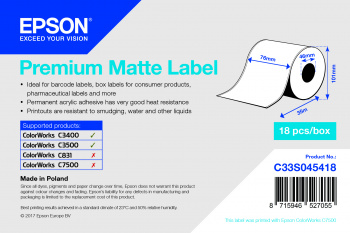 Epson C33S045418 (S045418) Rouleau adhesif continu Premium Matte 76mm x 35 mm pour TM-C3400