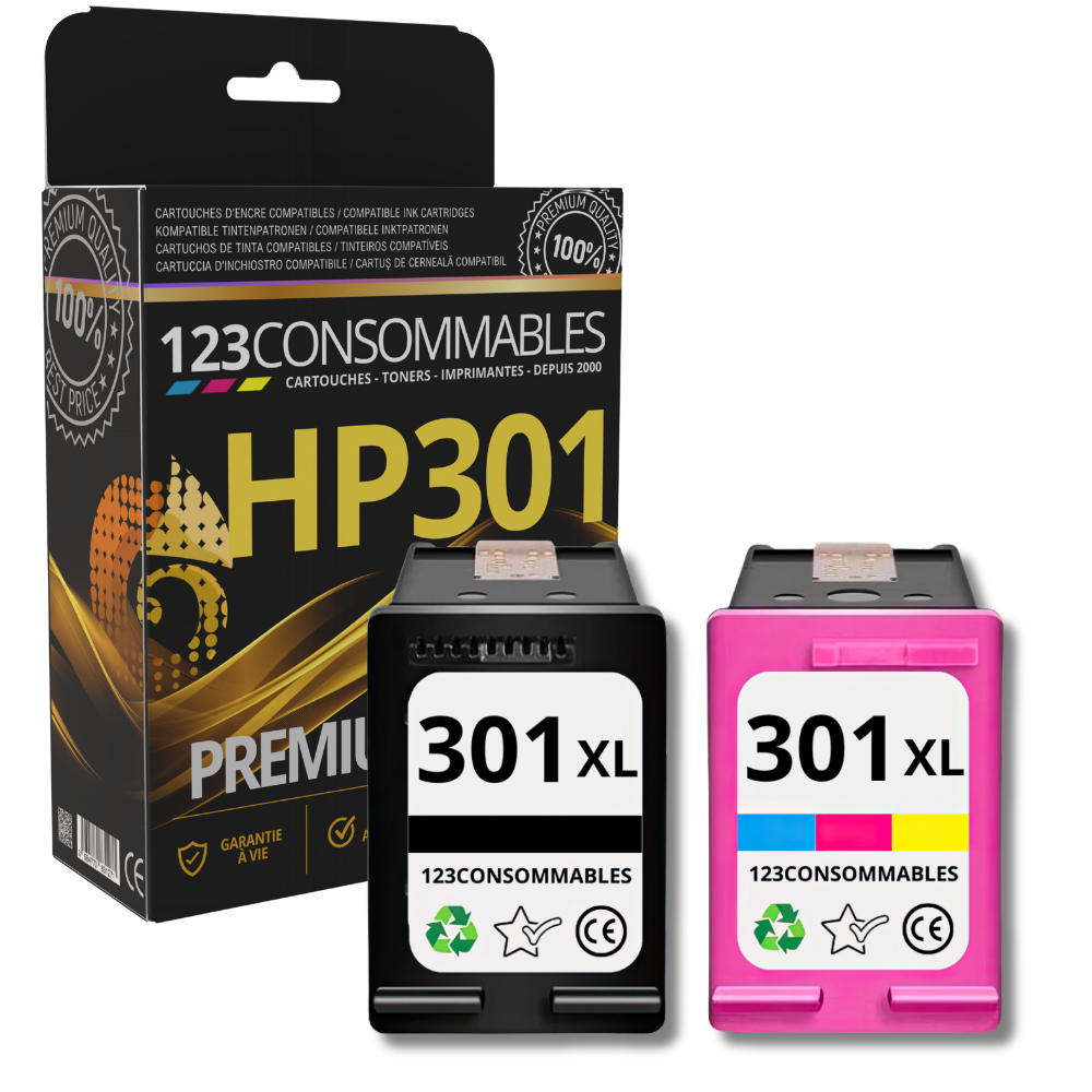 Pack 123CONSOMMABLES compatible HP 301 XL noir et couleur