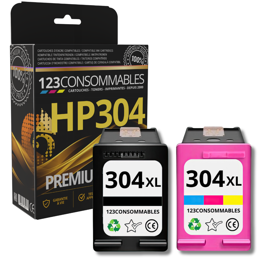 Pack 123CONSOMMABLES compatible HP 304 XL noir et couleur
