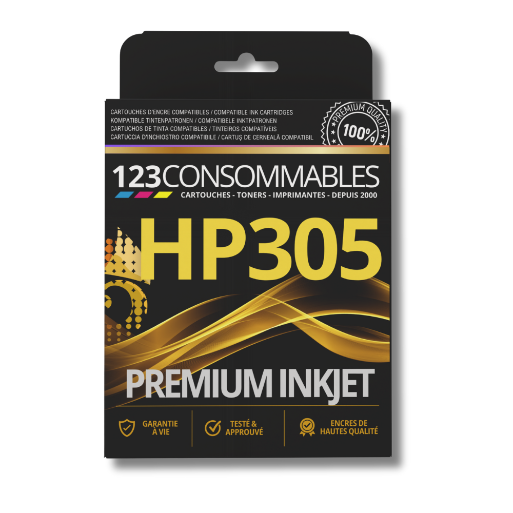 Pack 123CONSOMMABLES compatible HP 305 XL noir et couleur