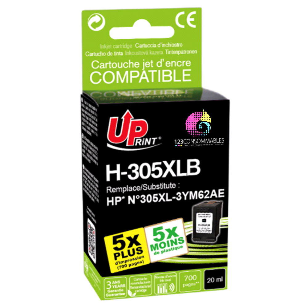 ✓ Cartouche encre UPrint compatible HP 305XL noir couleur Noir en