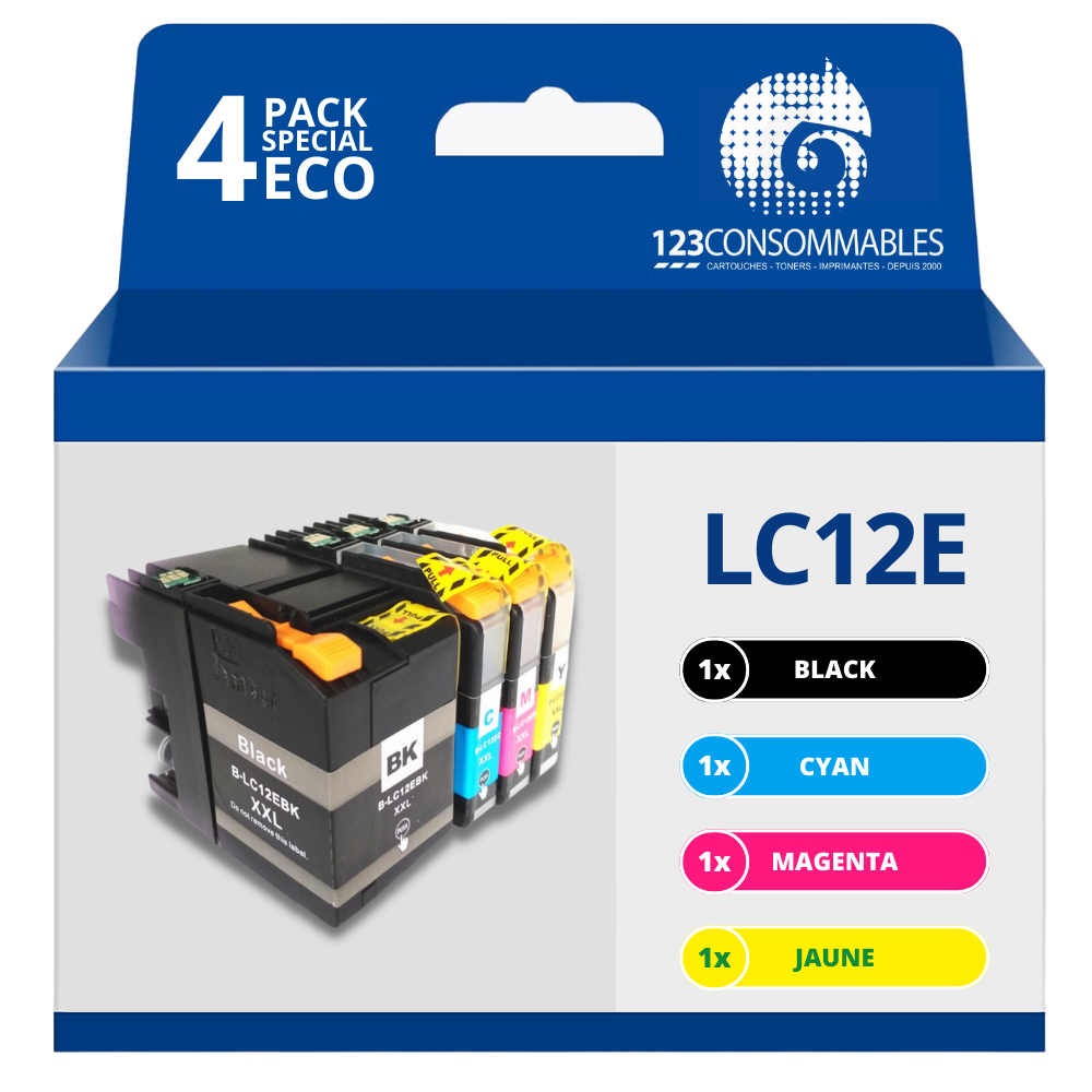 Pack compatible avec BROTHER LC-12e XL 4 cartouches