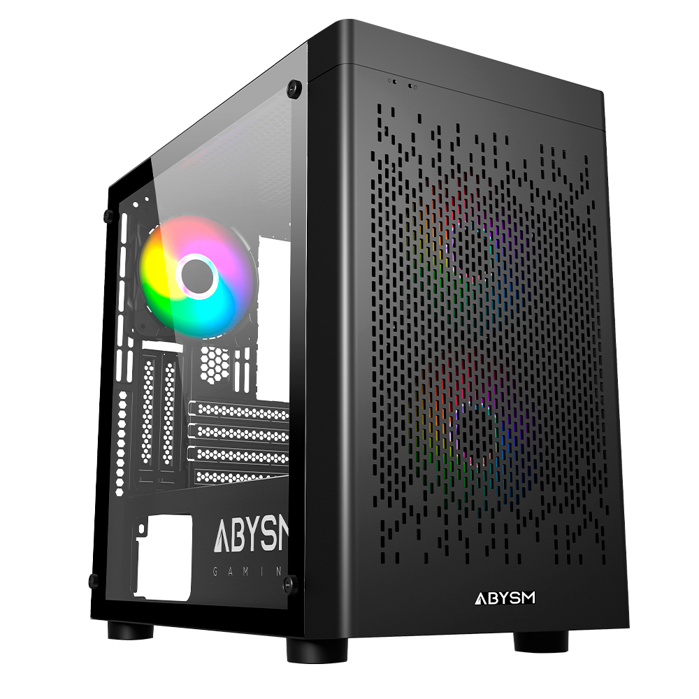 Abysm Danube Inva MX202 Boîtier Tour ITX, micro ATX - Côté Verre Trempé - 3,5" et 2,5" - USB-A, USB-C et Audio - 3 Ventilateurs ARGB installés - Supporte le Refroidissement Liquide