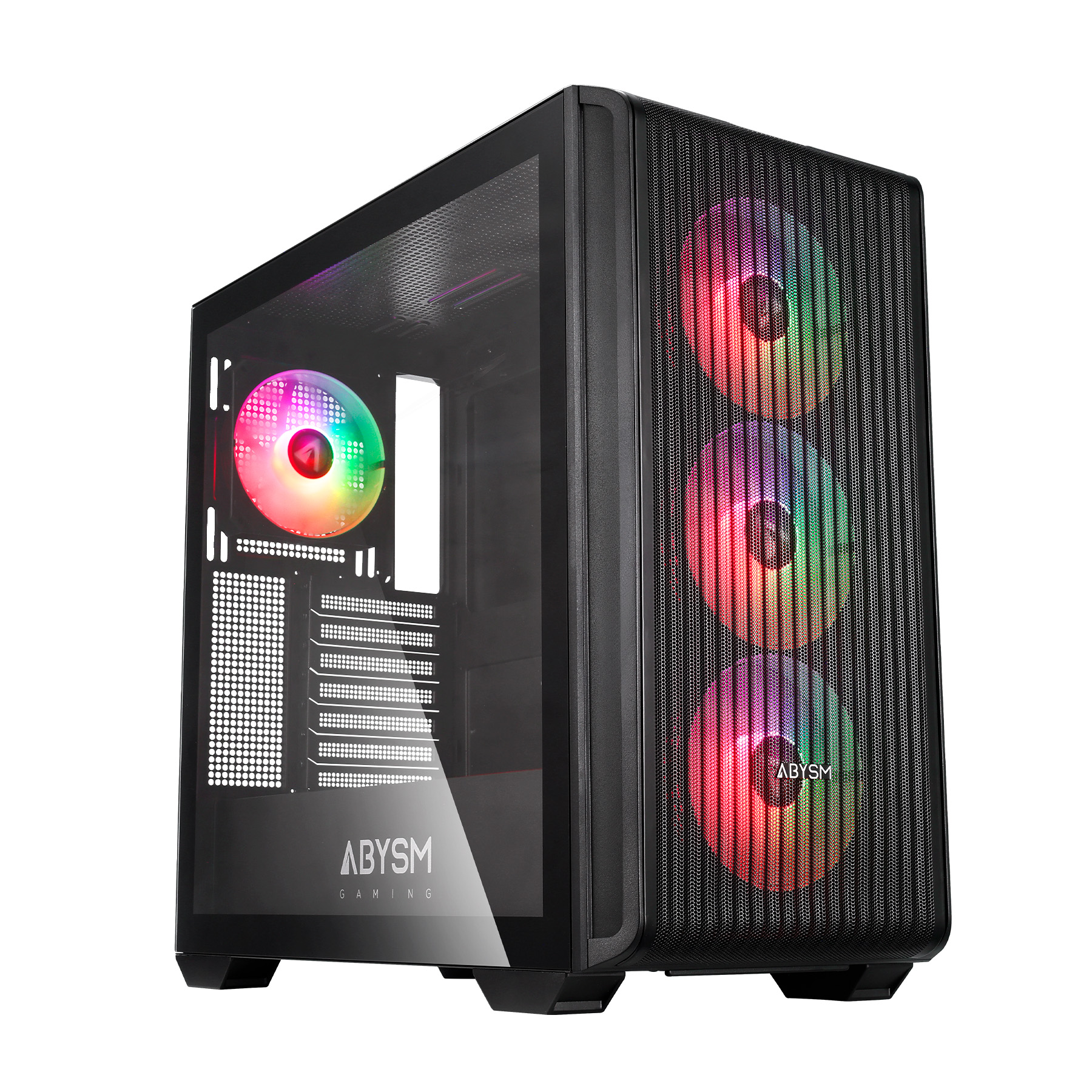 Abysm Danube Kamp BX300 Boîtier Tour Noir ATX, ITX, Micro ATX - Côté Verre Trempé - 3,5" et 2,5" - USB-A, USB-C et Audio - 4 Ventilateurs ARGB installés - Supporte le Refroidissement Liquide