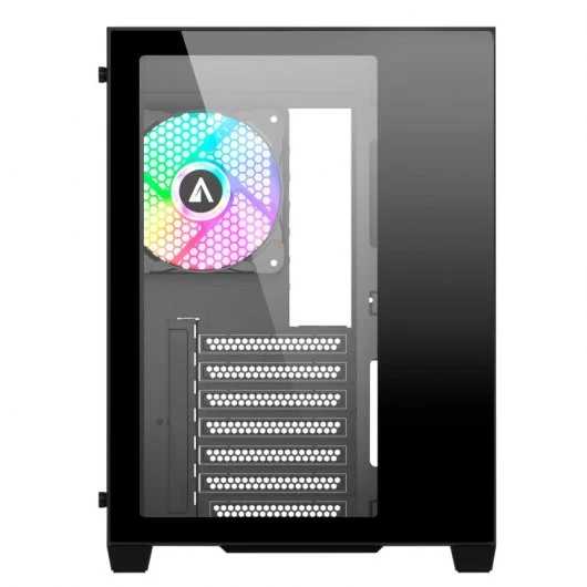 Abysm Danube Sava 285 BX203 Noir ARGB ATX, ITX, Micro ATX Boîtier Tour - Verre Trempé Latéral et Avant - 3,5" et 2,5" - USB-A, USB-C et Audio - 4 Ventilateurs ARGB installés - Supporte le Refroidissement Liquide