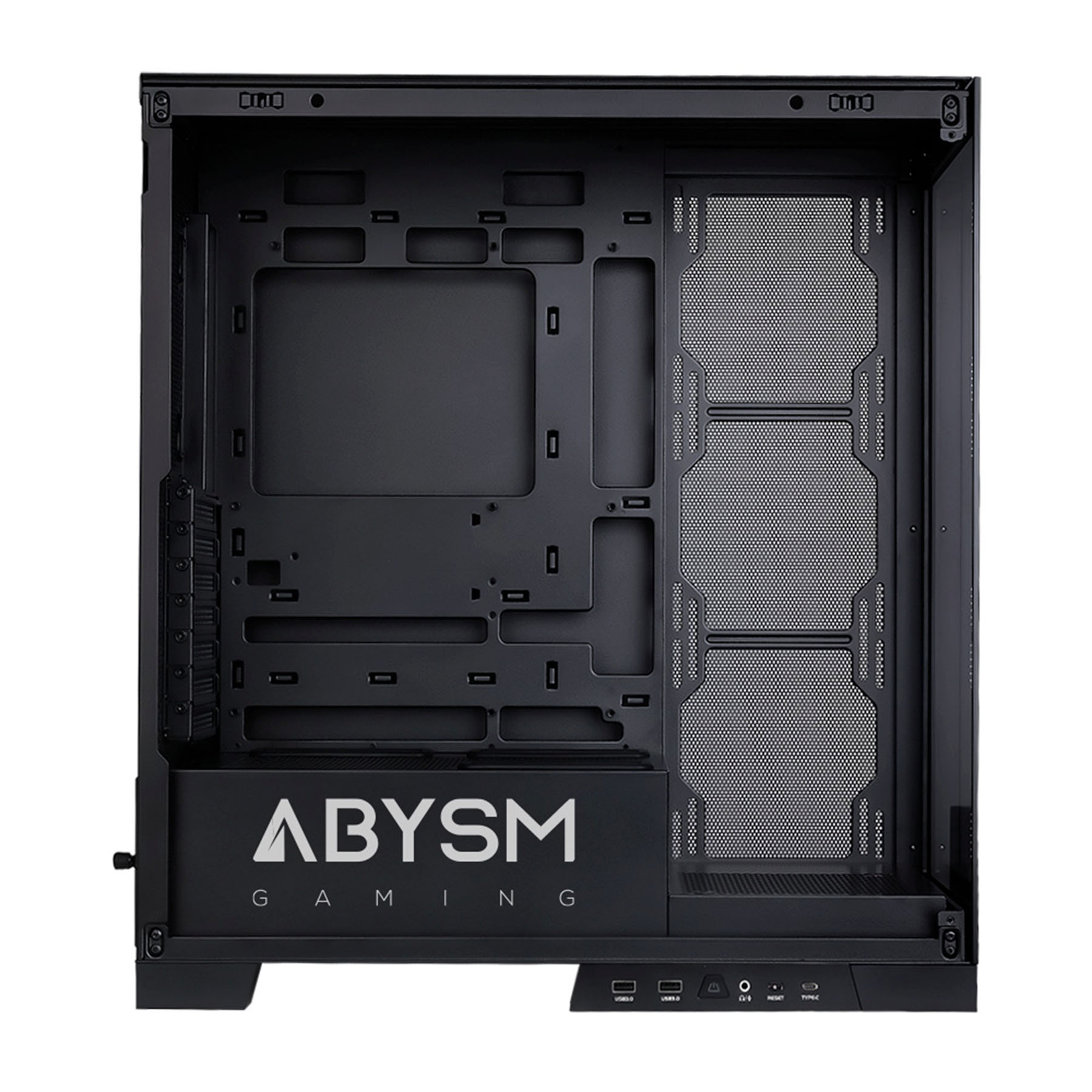 Abysm Danube Sava H500 Boîtier tour ATX, ITX, Micro ATX noir - Verre trempé latéral et avant - 3,5" et 2,5" - USB-A, USB-C et audio - 4 ventilateurs ARGB installés - Supporte le refroidissement liquide