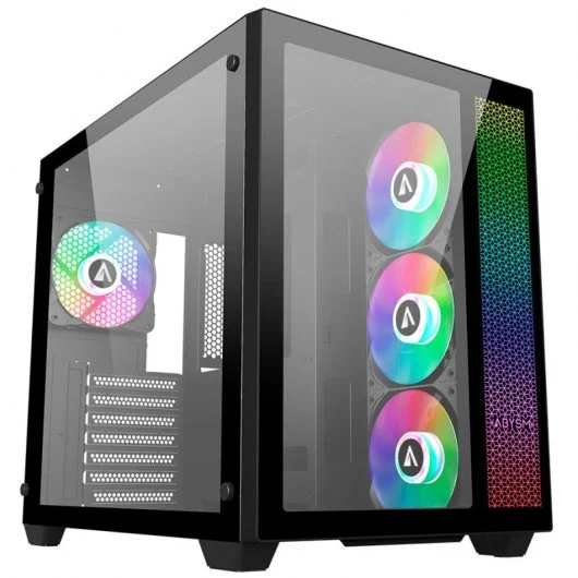 Abysm Gaming Danube SAVA ARGB ATX, Micro-ITX, boîtier semi-tour micro ATX - Avant et côtés en verre trempé - 3,5" et 2,5" - USB-C 3.2, USB-A 3.2 et audio - 4 ventilateurs ARGB installés - Prend en charge le refroidissement liquide