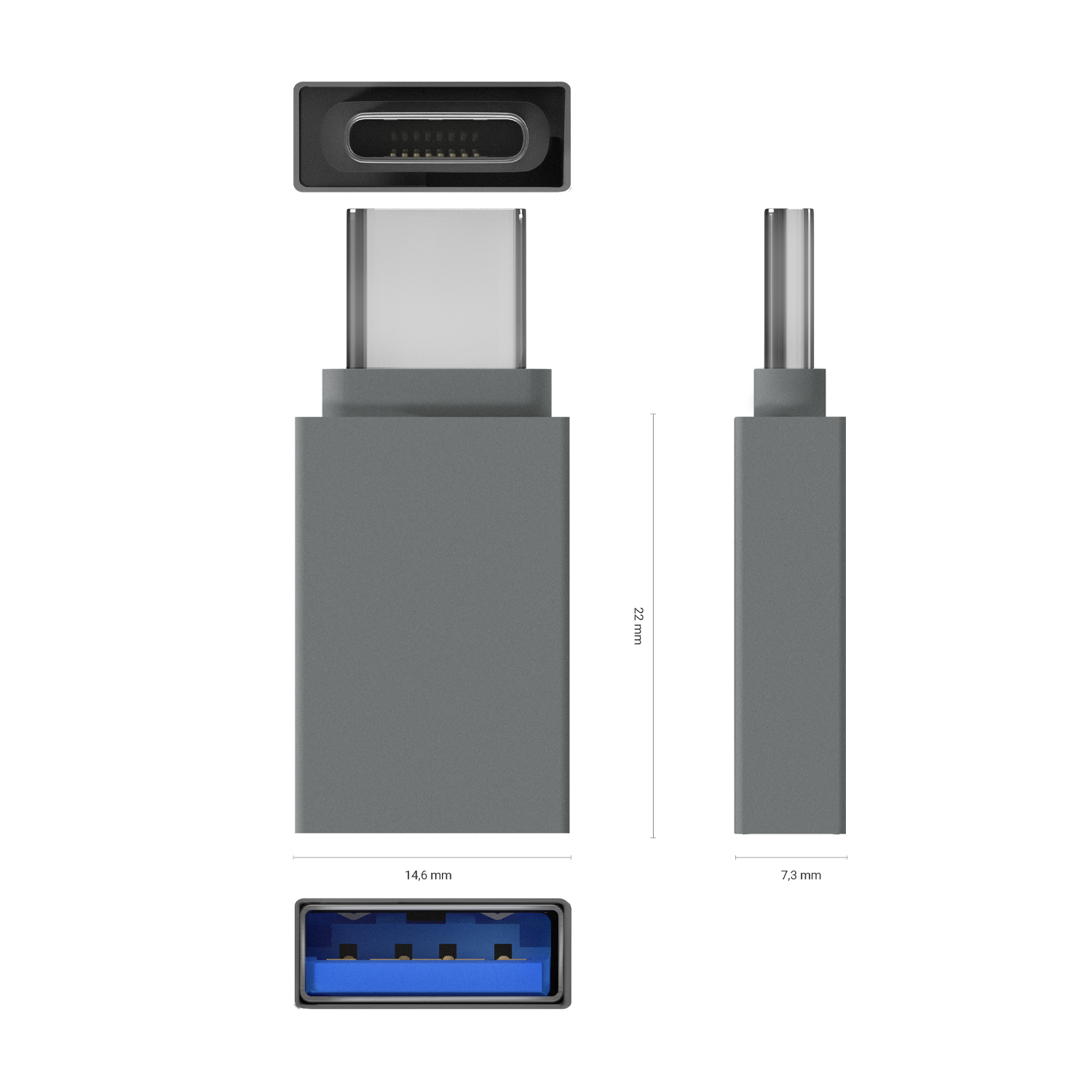 Adaptateur Aisens Mini USB 3.2 GEN1 3A Aluminium - Type USB-C/MA/H - Couleur Gris