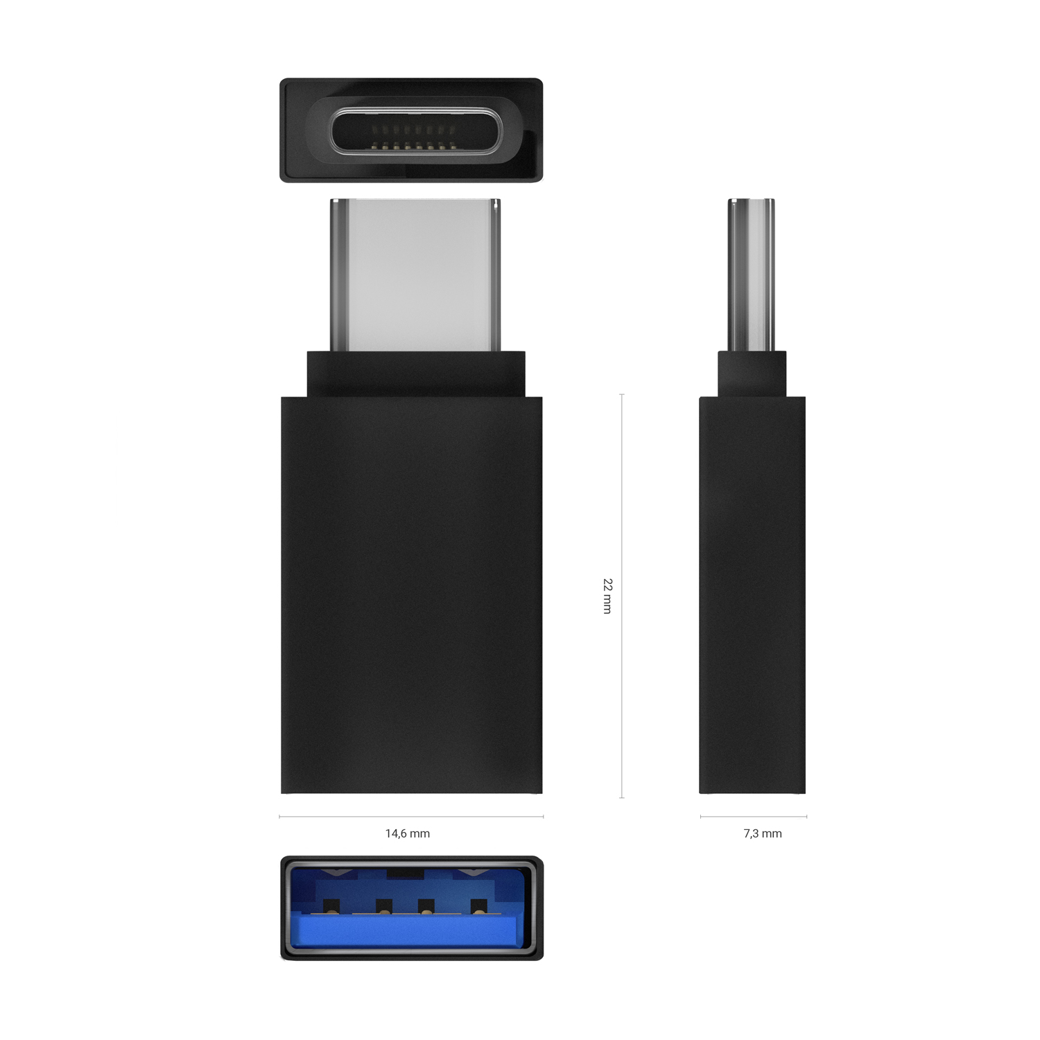 Adaptateur Aisens Mini USB 3.2 GEN1 3A Aluminium - Type USB-C/MA/H - Couleur Noir