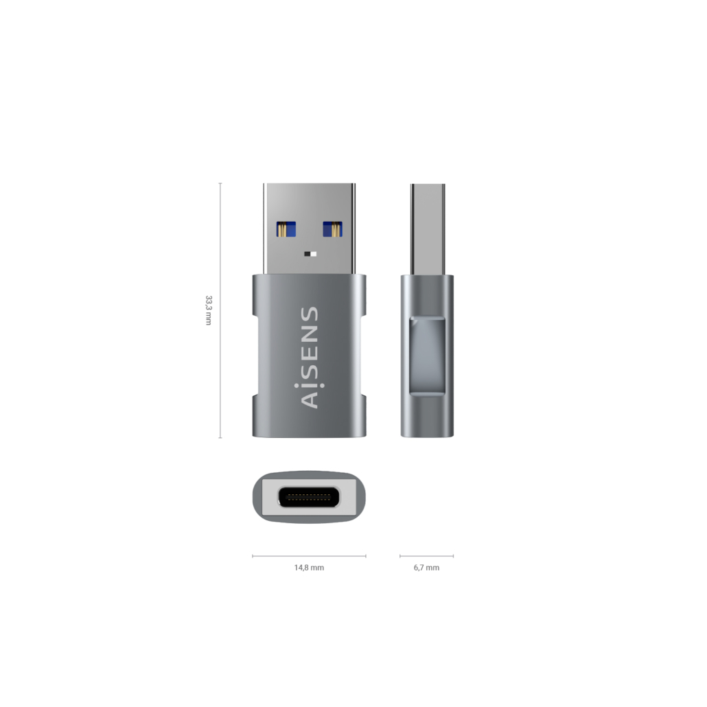 Adaptateur Aisens Mini USB 3.2 GEN2 10G 3A - Type USB-C/HA/M - Couleur Gris