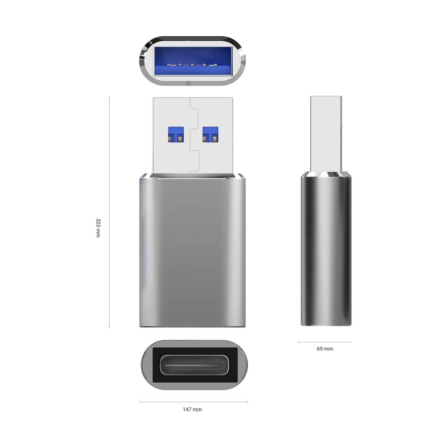 Adaptateur Aisens Mini USB 3.2 Gen2/USB 2.03A - Type USB-C/HA/M - Couleur Gris