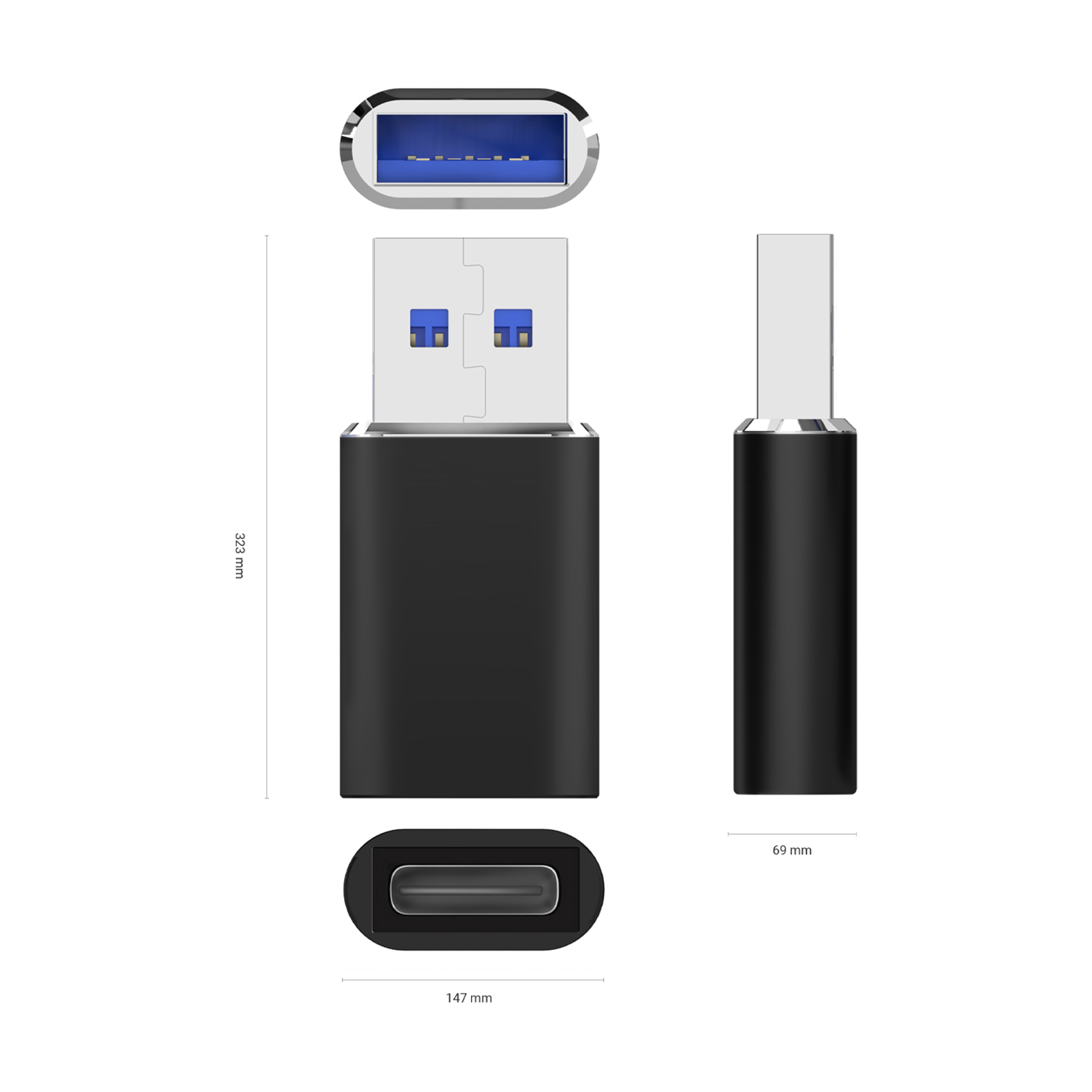 Adaptateur Aisens Mini USB 3.2 Gen2/USB 2.03A - Type USB-C/HA/M - Couleur noire