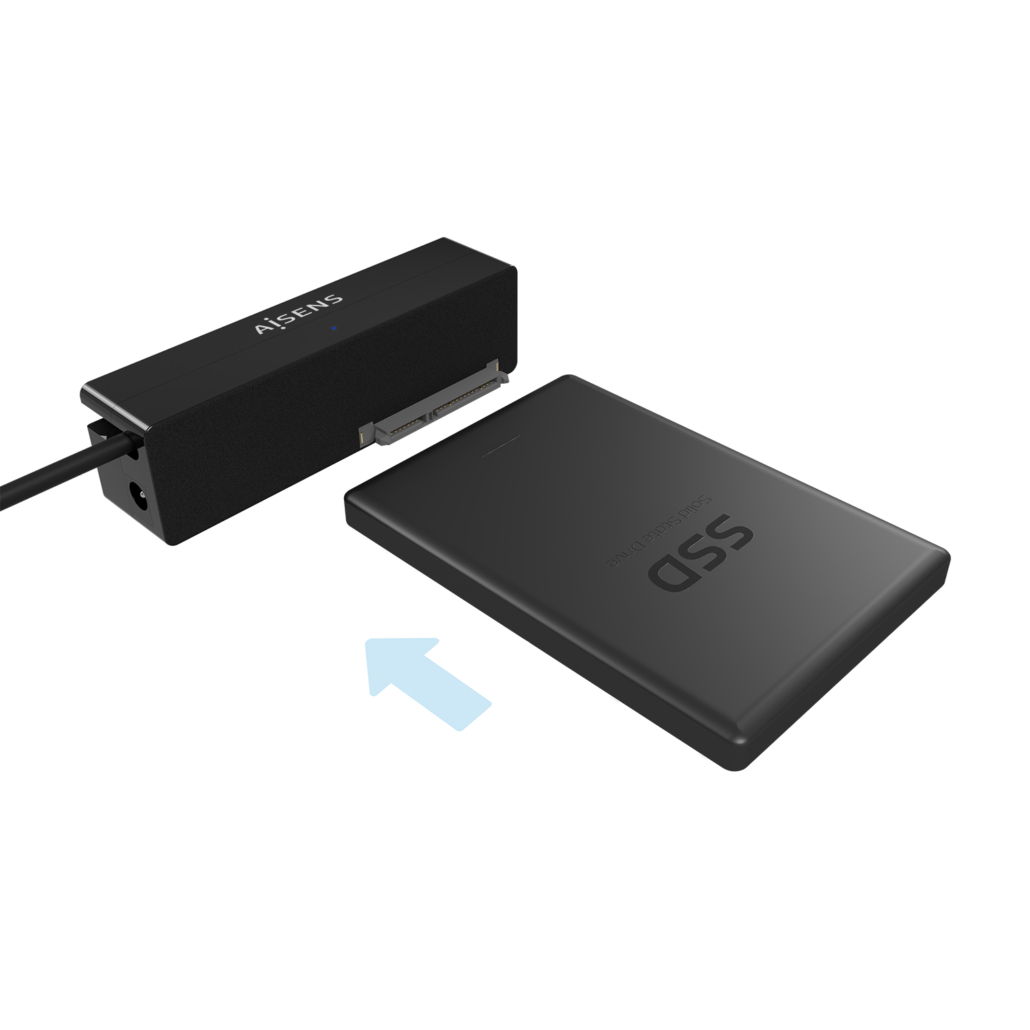 Adaptateur Aisens SATA vers USB-C USB 3.0/USB3.1 GEN1 pour disques durs 2,5 ?? et 3.5 ?? avec chargeur - couleur noire