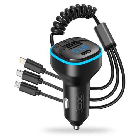 Adaptateur Bluetooth XO pour Voiture - Connexion Sans Fil 50 - Lecture depuis Smartphone et Clé USB - Port USB et Type C - Fonction Mains Libres - Affichage LED - Dimensions 35x35x75mm - Poids 50gr - Couleur Noir