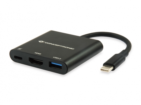 Adaptateur Multiport Conceptronic USB-C vers HDMI / USB-C / USB3.0 - Résolution 4K - Plug &amp; Play