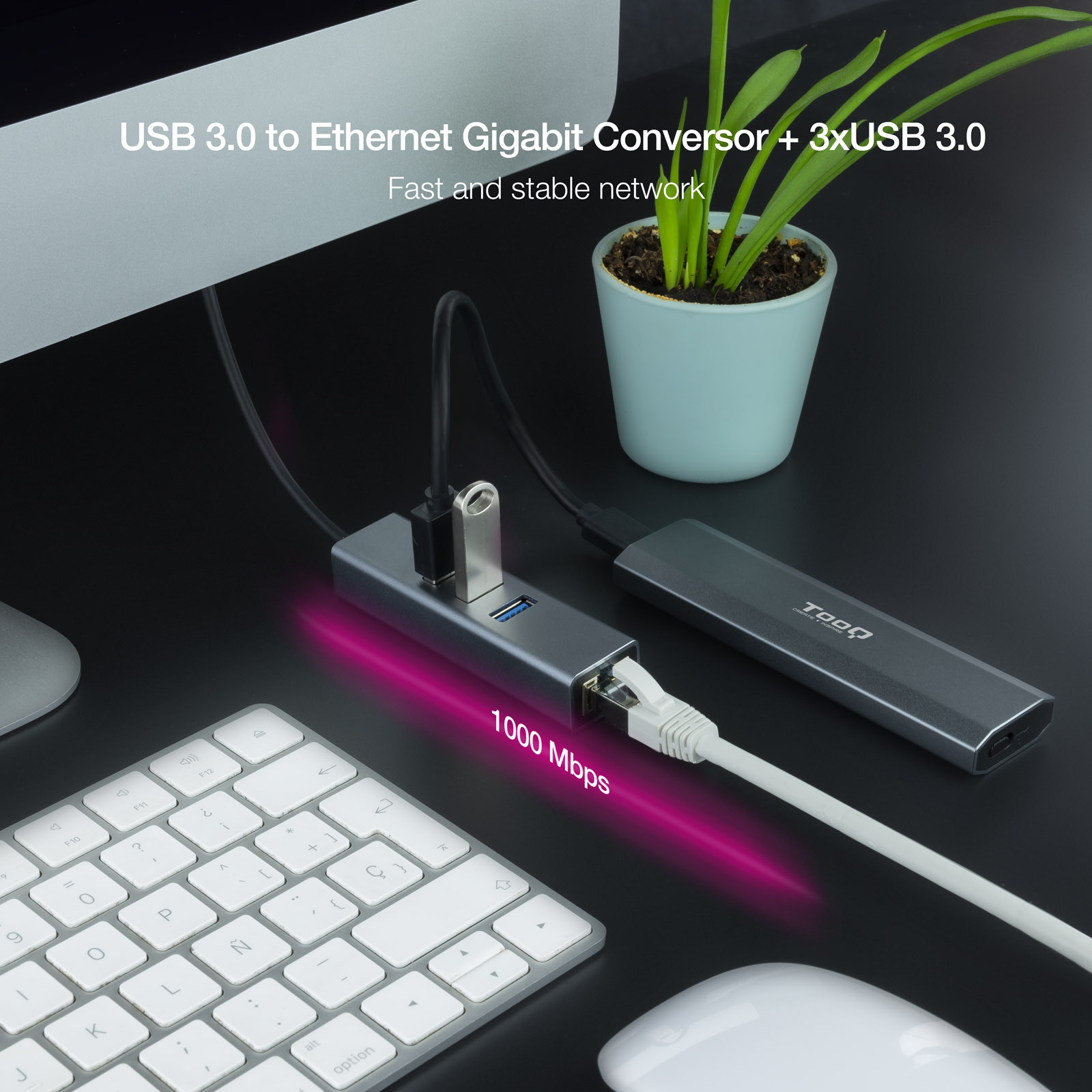 Adaptateur Réseau Nanocable USB 3.0 vers Gigabit Ethernet 10/100/1000 Mbps + 3 Ports USB
