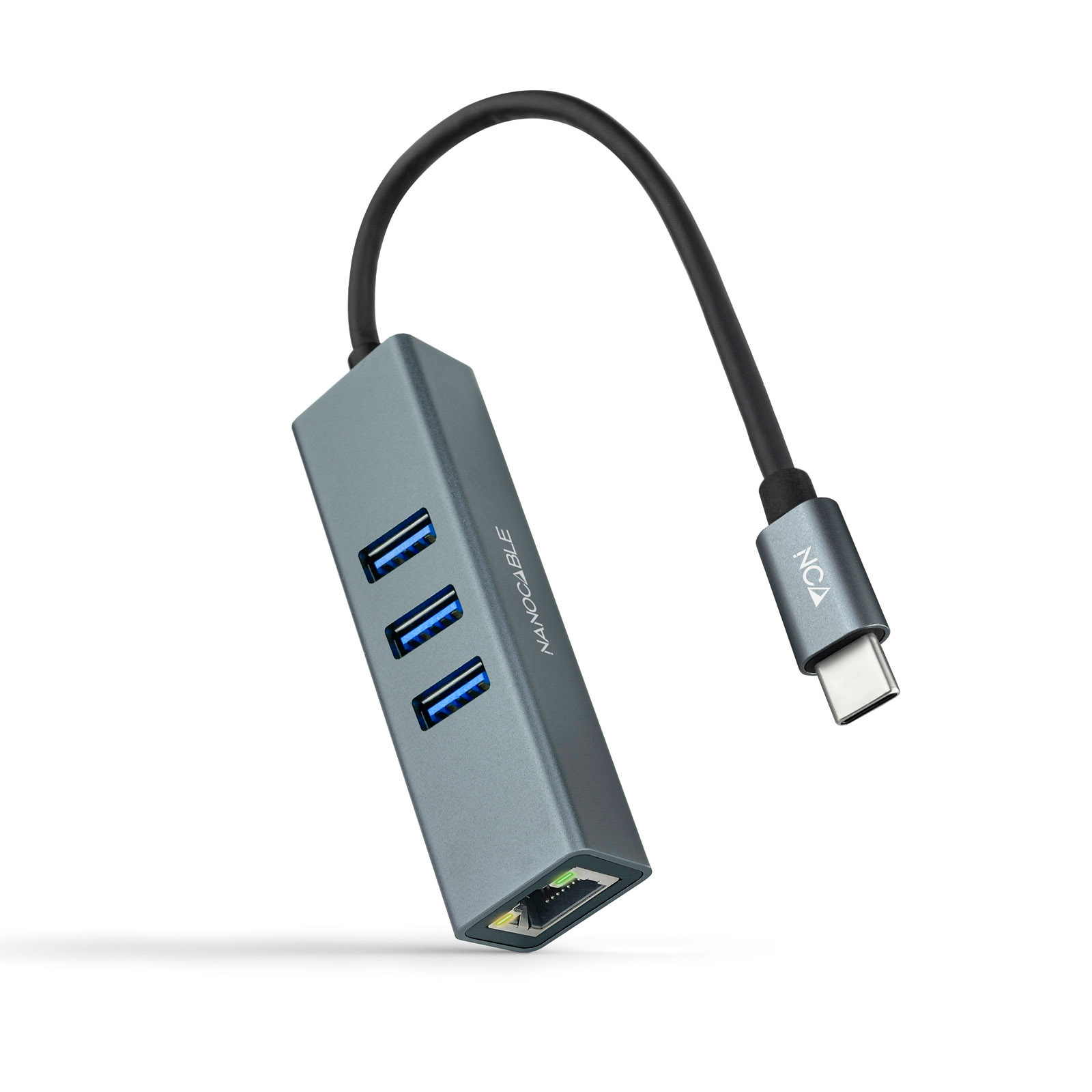 Adaptateur réseau Nanocable USB-C vers Gigabit Ethernet 10/100/1000 Mbps + 3 ports USB 3.0