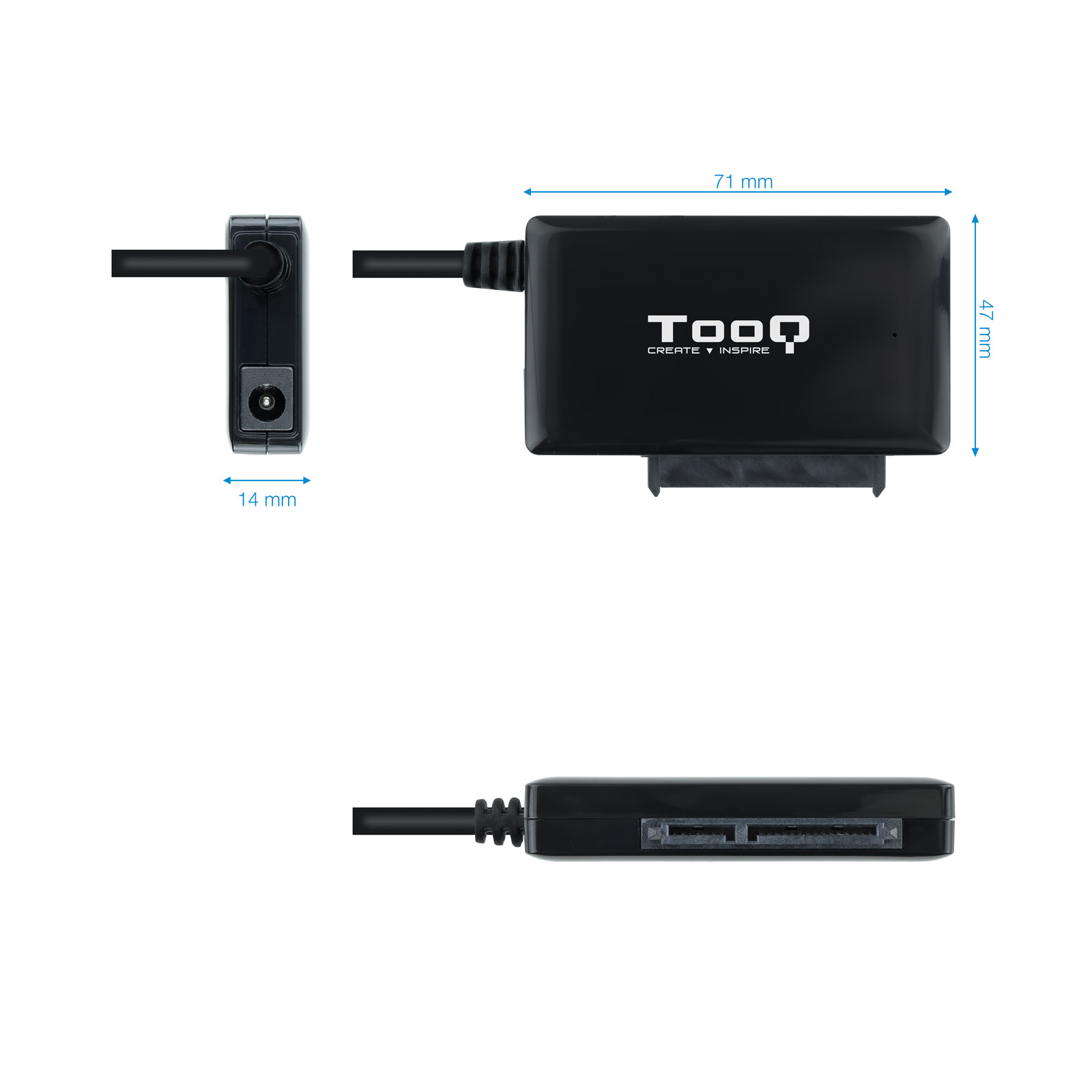 Adaptateur Tooq USB 3.0 USB-A vers SATA pour disques durs 2,5" et 3.5 ? avec chargeur - couleur noire