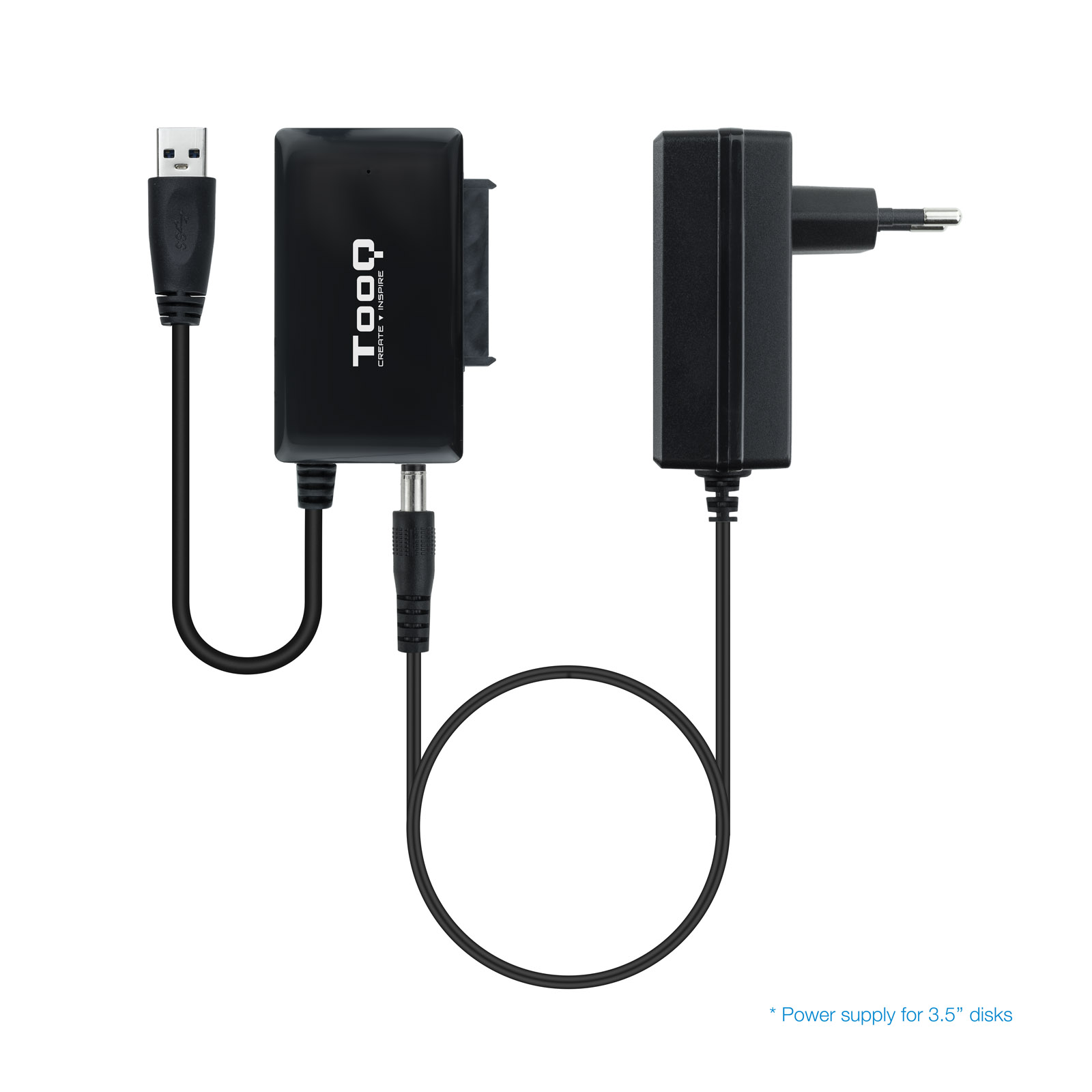 Adaptateur Tooq USB 3.0 USB-A vers SATA pour disques durs 2,5" et 3.5 ? avec chargeur - couleur noire