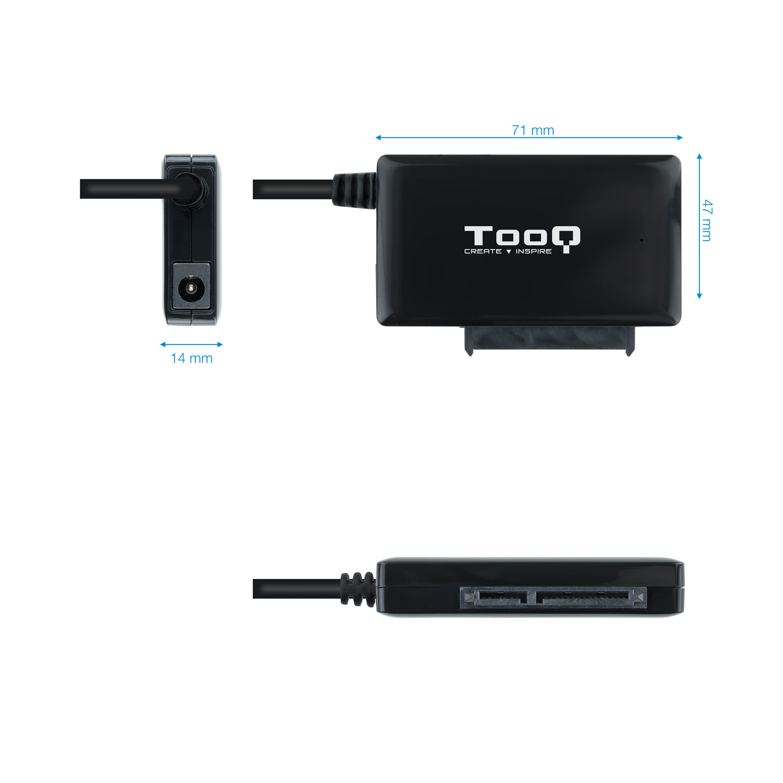 Adaptateur Tooq USB 3.0 USB-C vers SATA pour disques durs 2,5 ? et 3.5 ? avec chargeur - couleur noire