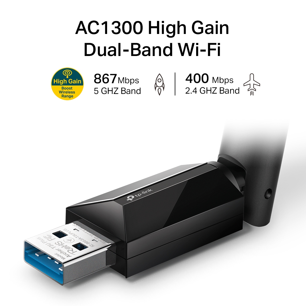 Adaptateur USB sans fil double bande AC1300 TP-Link - 1 antenne externe à gain élevé - Technologie MU-MIMO