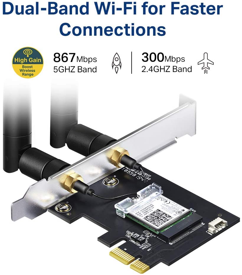 Adaptateur Wi-Fi Bluetooth 4.2 PCIe TP-Link AC1200 - 2 Antennes Externes