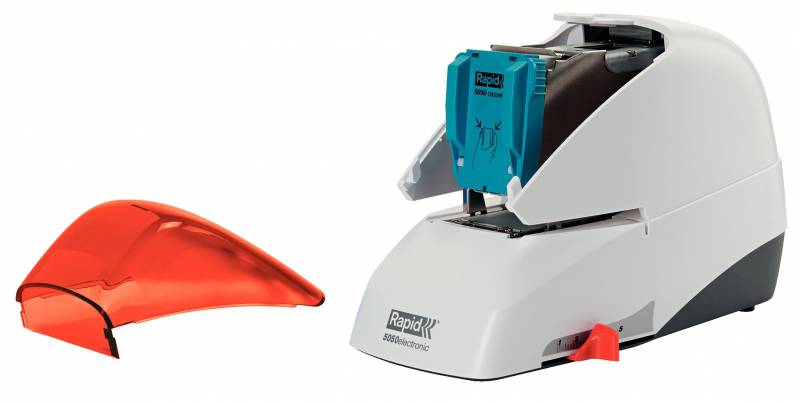 Agrafeuse électrique Rapid Supreme R5050E - 50 feuilles - chargement cartouche - durable - argent/orange