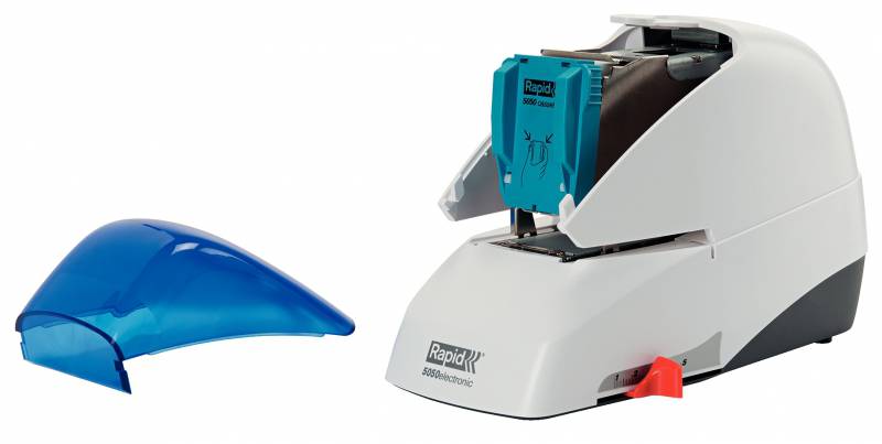 Agrafeuse électrique Rapid Supreme R5050E - 50 feuilles - Chargement de cartouche - Durable - Blanc/Bleu