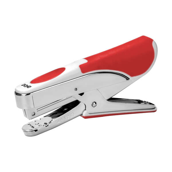 Agrafeuse type pince Dohe - Fabriquée en acier chromé et plastique rouge - Chargement par le haut - Capacité d'agrafage 20 feuilles - Accepte 150 agrafes de 22/6, 24/6 et 26/6